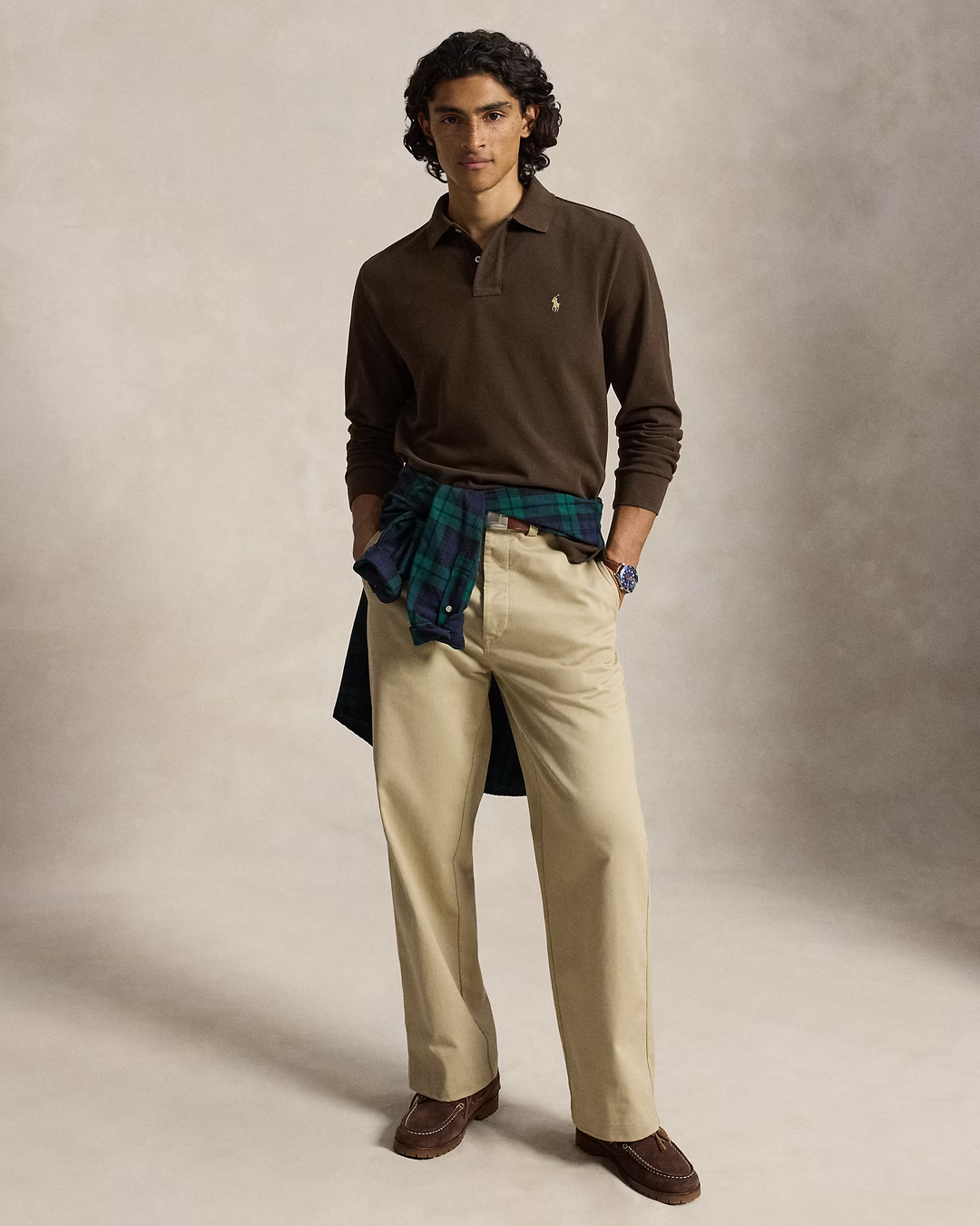 POLO RALPH LAUREN - Polo en piqué Custom Slim Fit Brun muscade