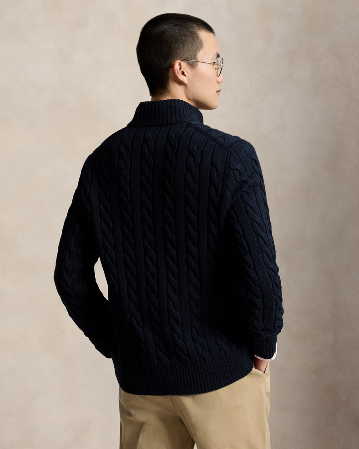 POLO RALPH LAUREN - Pull demi-zippé en coton torsadé Bleu marine