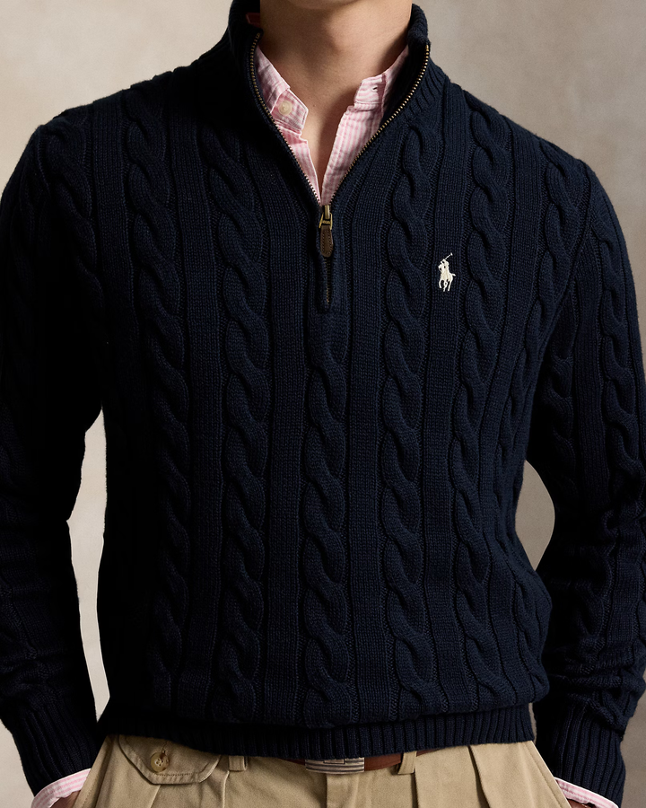 POLO RALPH LAUREN - Pull demi-zippé en coton torsadé Bleu marine