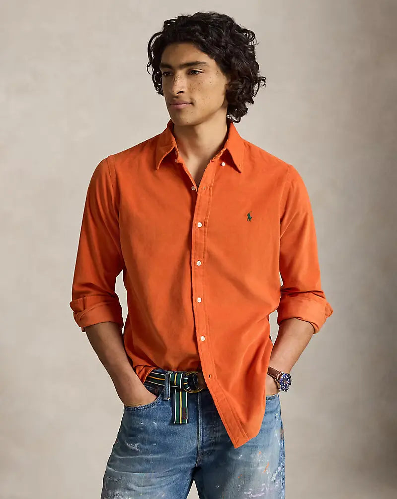 POLO RALPH LAUREN - Chemise ajustée en velours côtelé de coton Orange collège