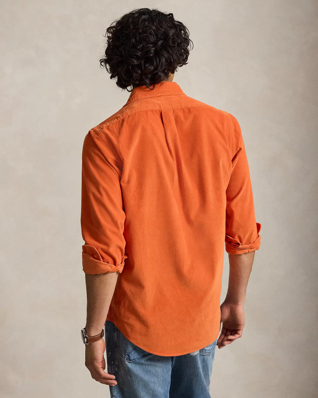 POLO RALPH LAUREN - Chemise ajustée en velours côtelé de coton Orange collège