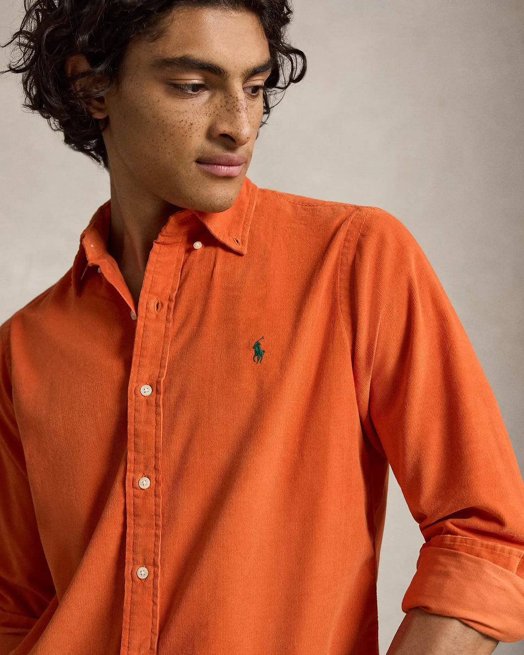 POLO RALPH LAUREN - Chemise ajustée en velours côtelé de coton Orange collège