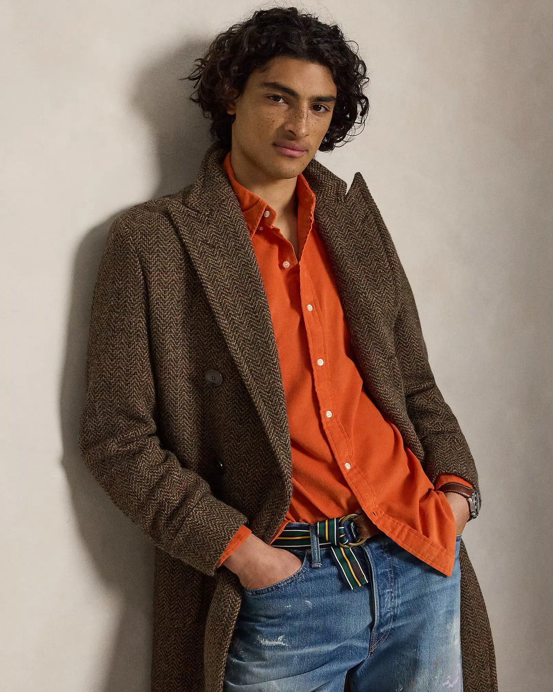 POLO RALPH LAUREN - Chemise ajustée en velours côtelé de coton Orange collège