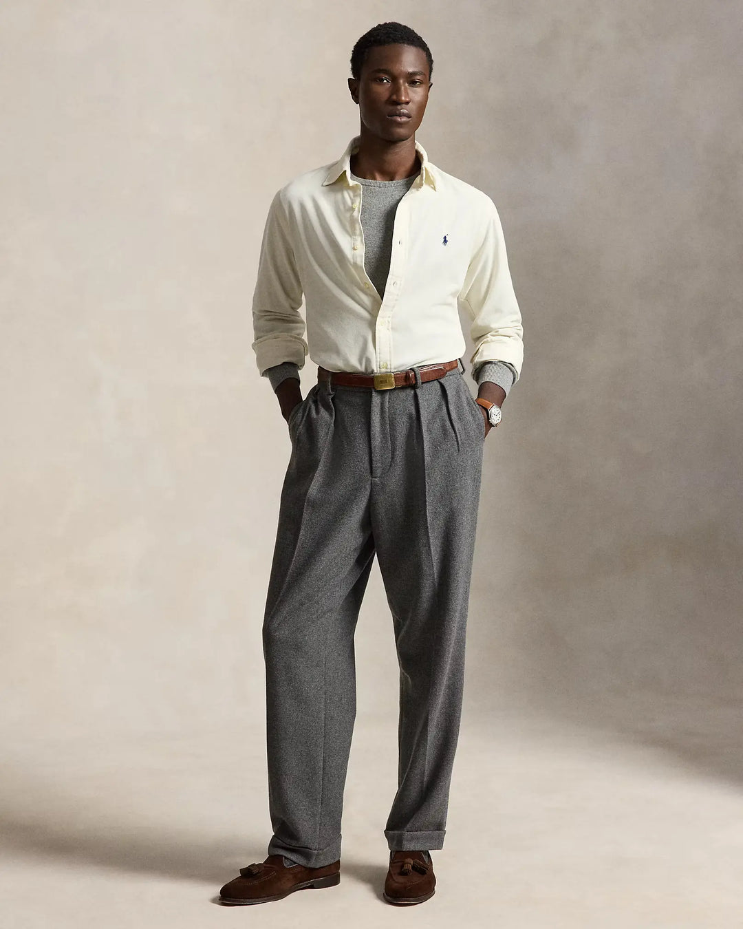 POLO RALPH LAUREN - Chemise ajustée en velours côtelé de coton Crème