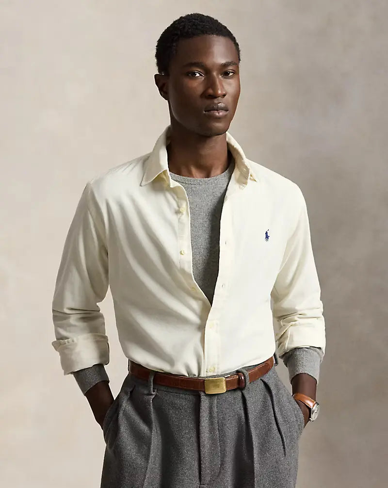 POLO RALPH LAUREN - Chemise ajustée en velours côtelé de coton Crème