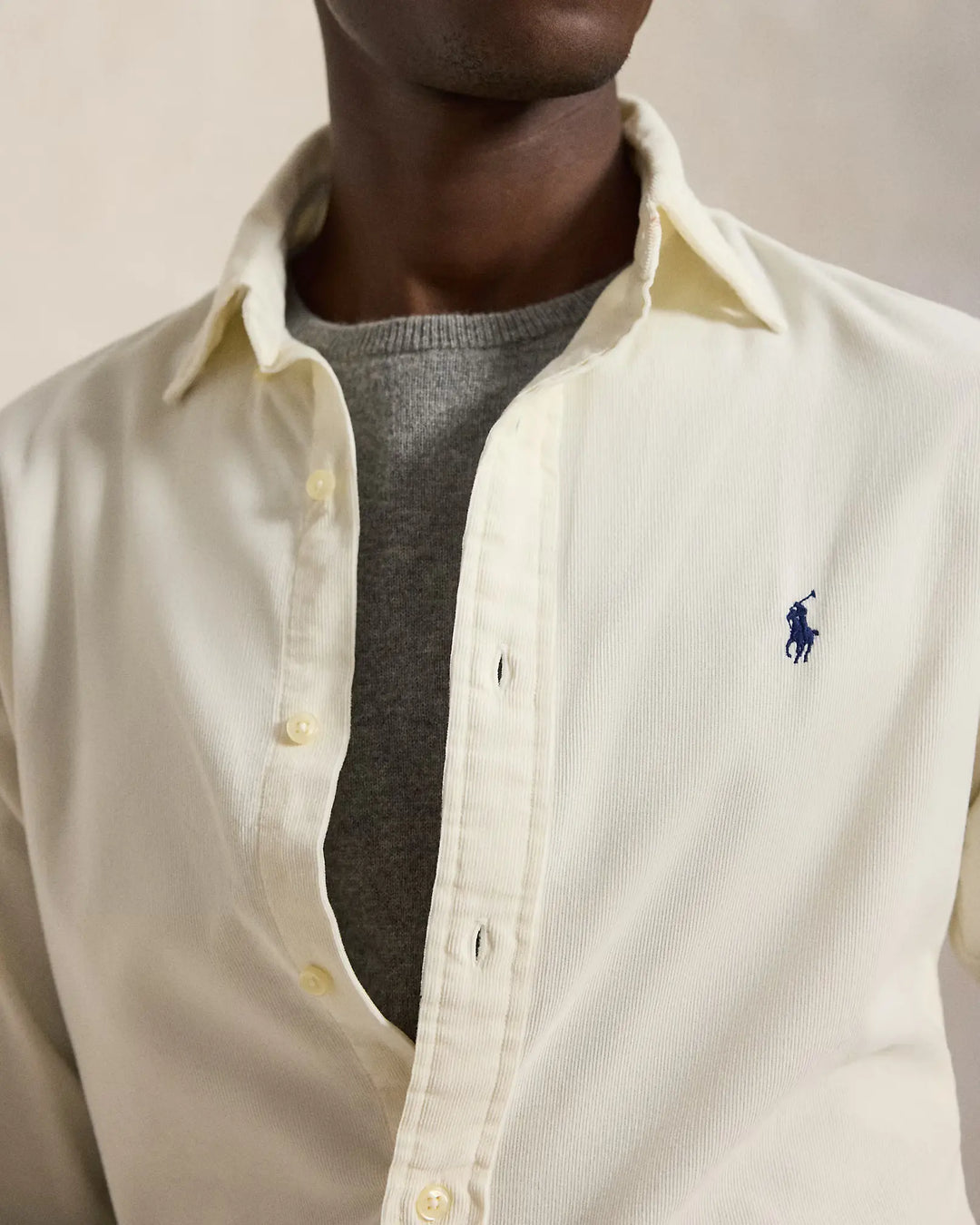 POLO RALPH LAUREN - Chemise ajustée en velours côtelé de coton Crème