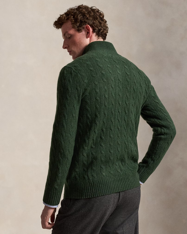 POLO RALPH LAUREN - Pull demi-zippé torsadé en laine et cachemire Vert sapin chiné
