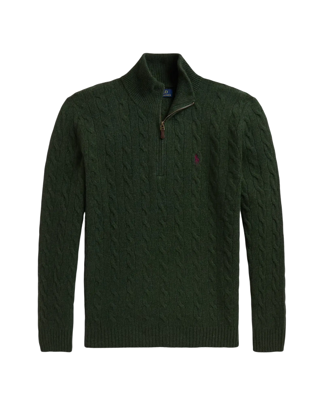 POLO RALPH LAUREN - Pull demi-zippé torsadé en laine et cachemire Vert sapin chiné