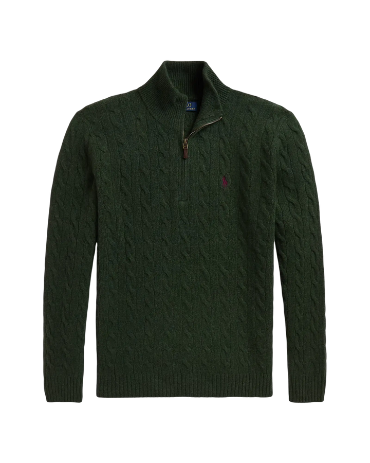 POLO RALPH LAUREN - Pull demi-zippé torsadé en laine et cachemire Vert sapin chiné