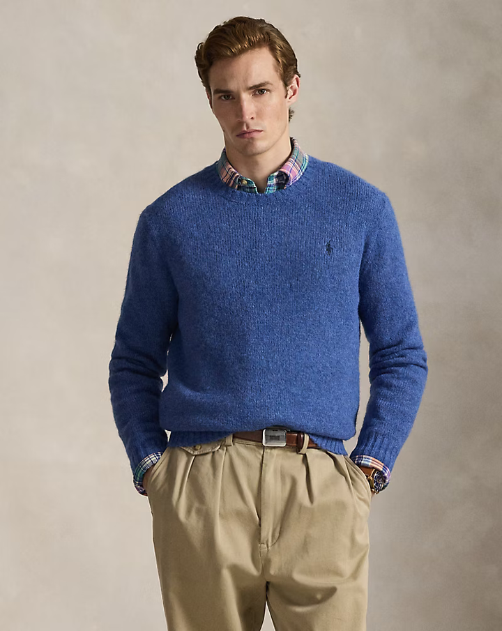 POLO RALPH LAUREN - Pull texturé à col rond Bleu chiné