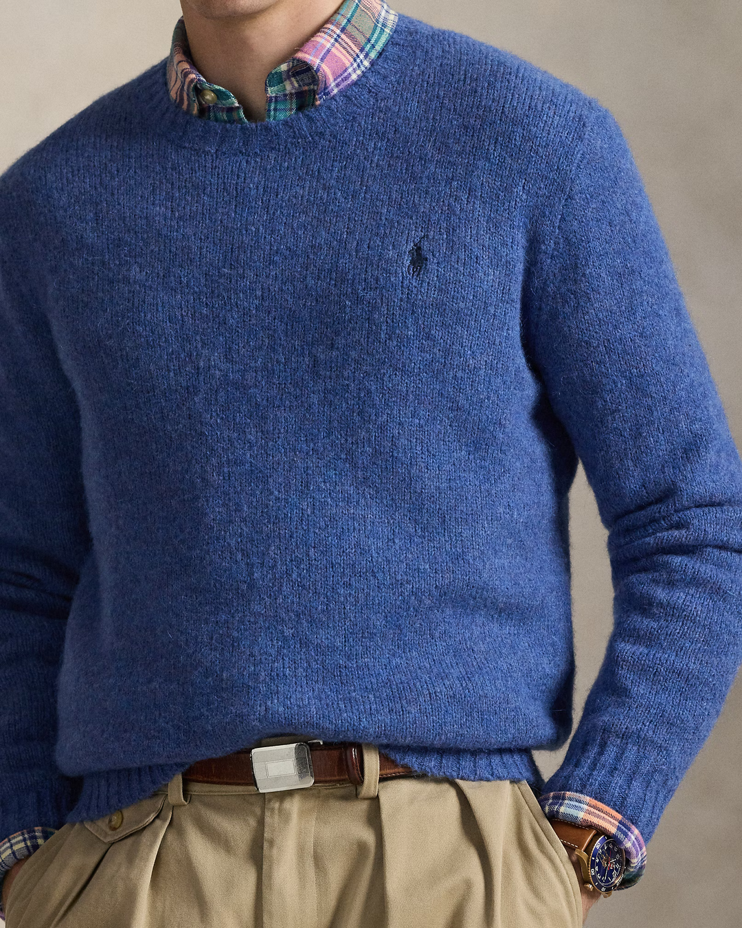 POLO RALPH LAUREN - Pull texturé à col rond Bleu chiné