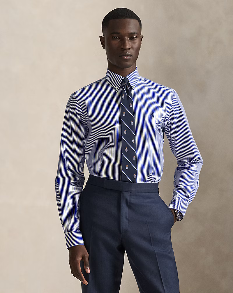 POLO RALPH LAUREN - Chemise rayée ajustée en popeline Bleu / Blanc