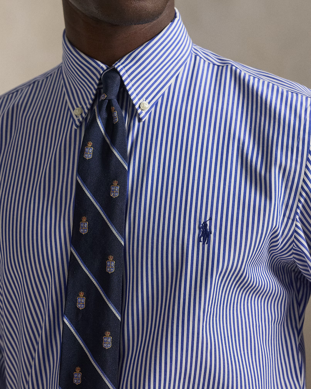 POLO RALPH LAUREN - Chemise rayée ajustée en popeline Bleu / Blanc