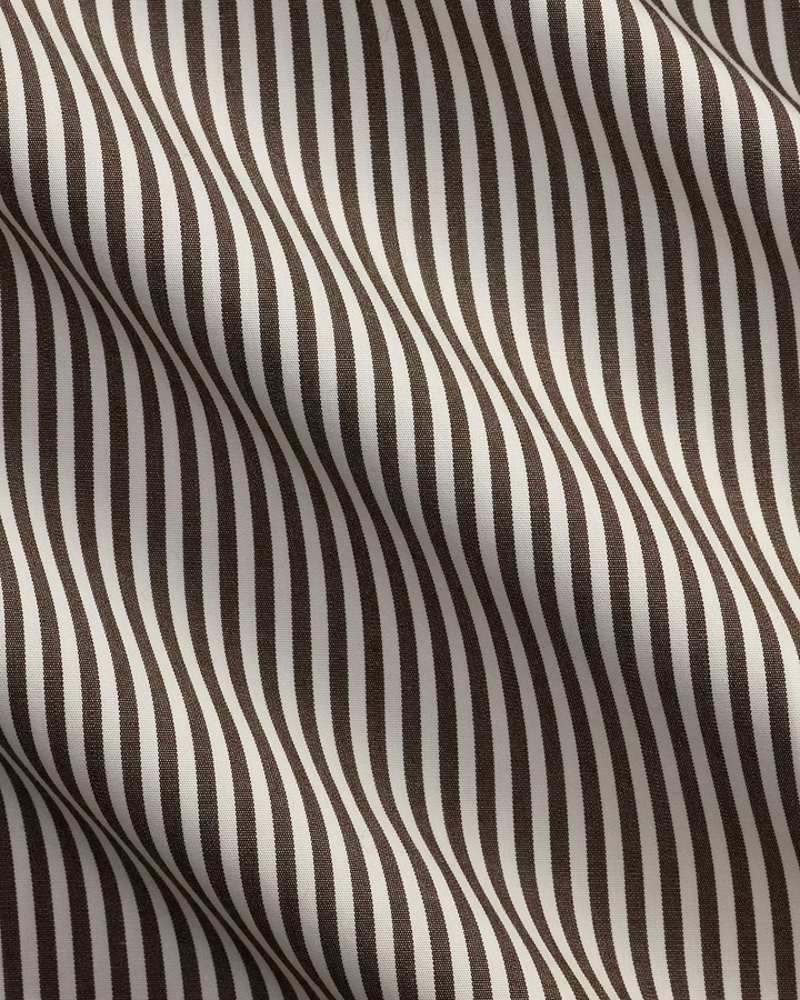POLO RALPH LAUREN - Chemise rayée en popeline Custom Fit Marron cannelle / Blanc