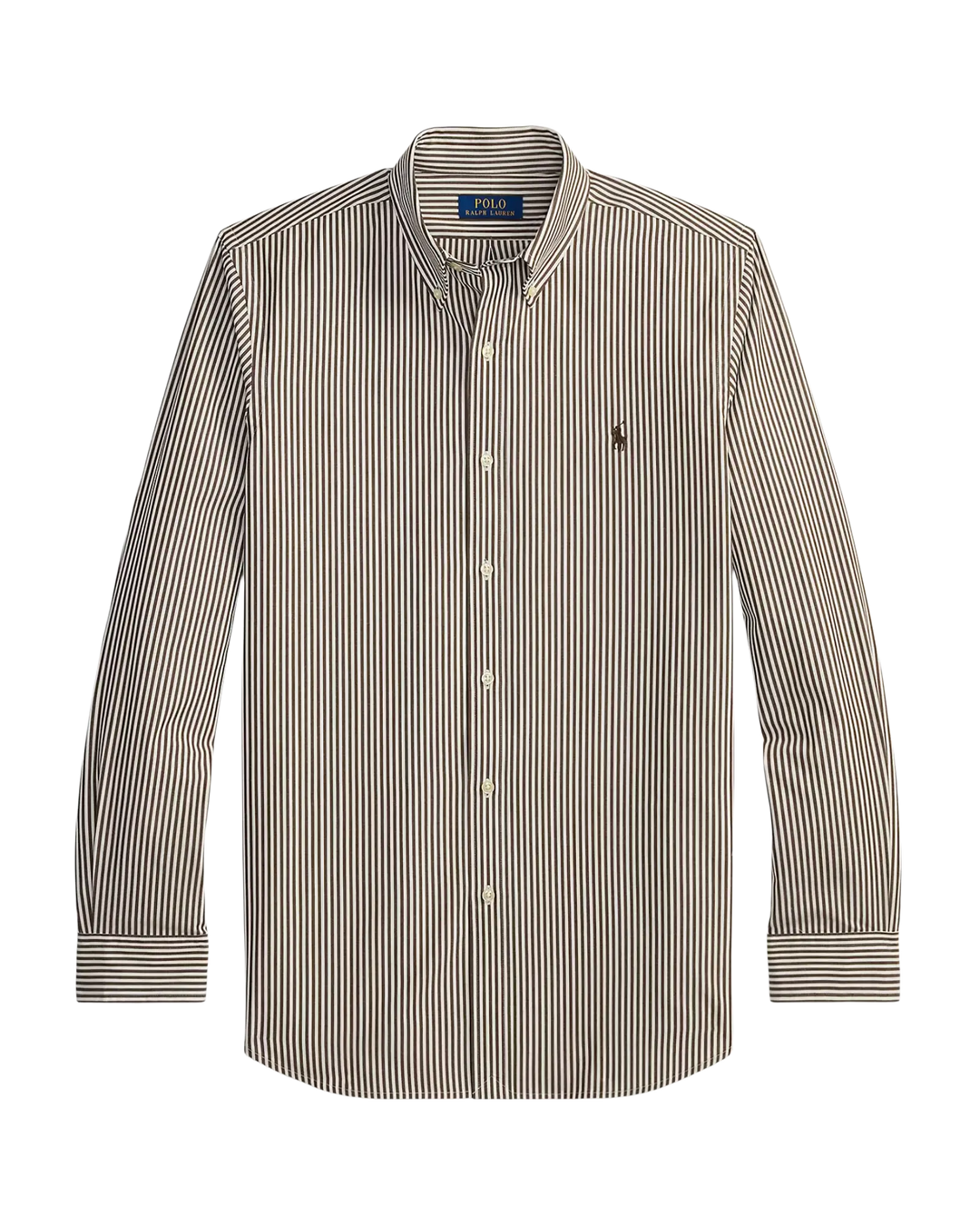 POLO RALPH LAUREN - Chemise rayée en popeline Custom Fit Marron cannelle / Blanc
