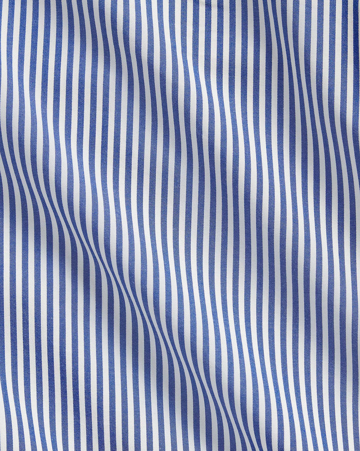 POLO RALPH LAUREN - Chemise rayée Custom Fit en popeline Bleu roi / Blanc