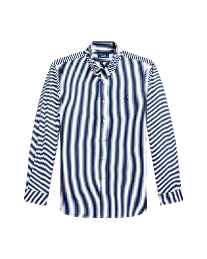 POLO RALPH LAUREN - Chemise rayée Custom Fit en popeline Bleu roi / Blanc