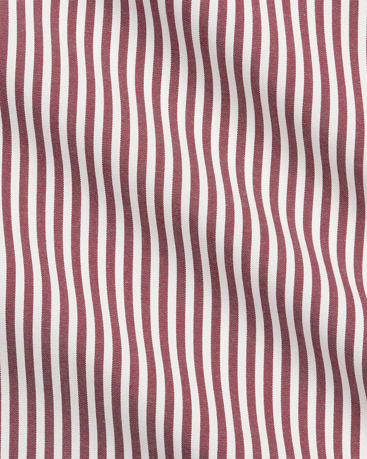 POLO RALPH LAUREN - Chemise rayée Custom Fit en popeline de coton stretch Lie-de-vin / Blanc
