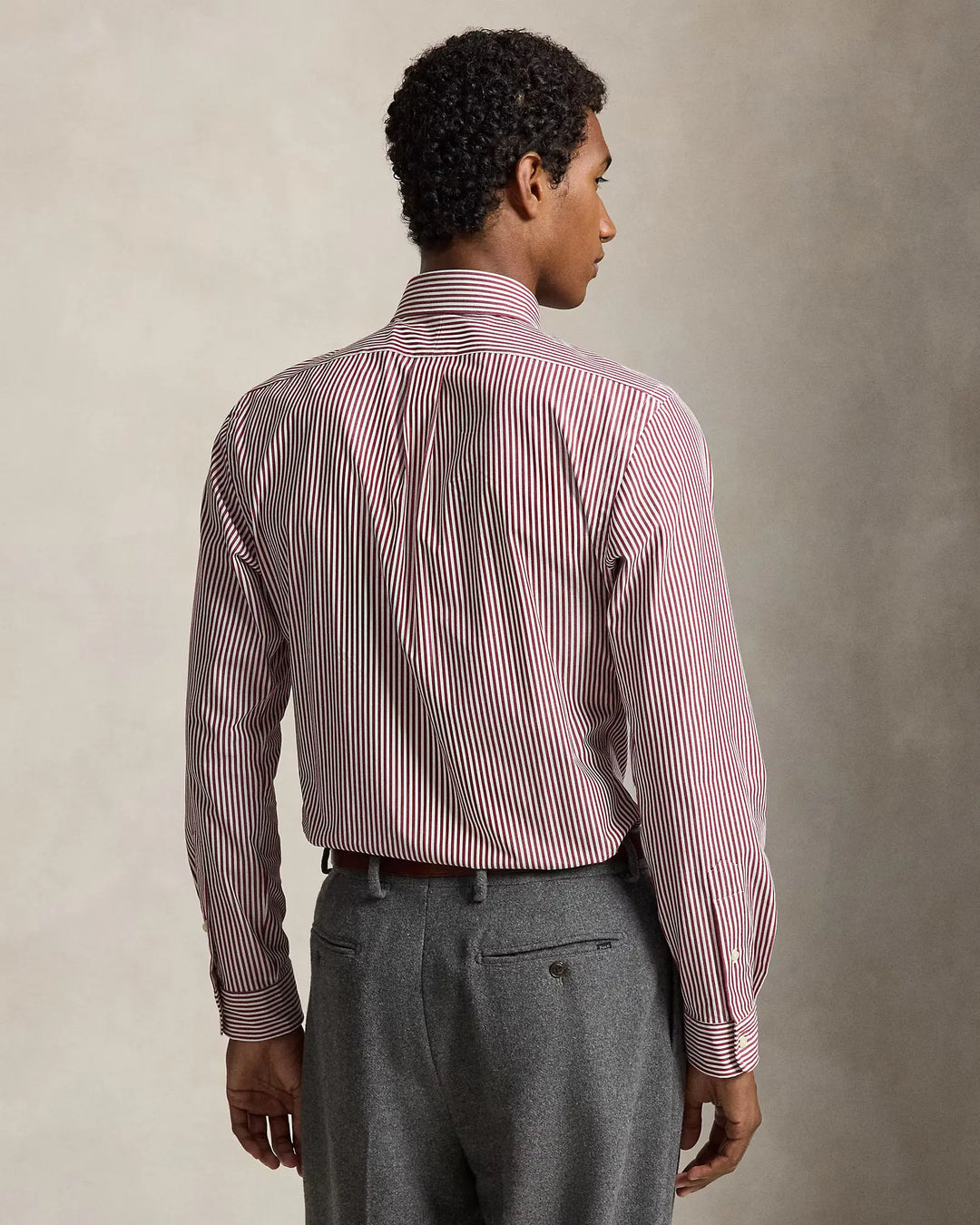 POLO RALPH LAUREN - Chemise rayée Custom Fit en popeline de coton stretch Lie-de-vin / Blanc