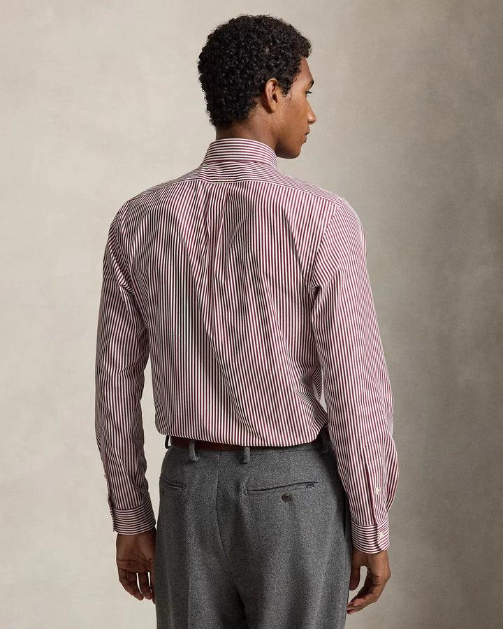 POLO RALPH LAUREN - Chemise rayée Custom Fit en popeline de coton stretch Lie-de-vin / Blanc