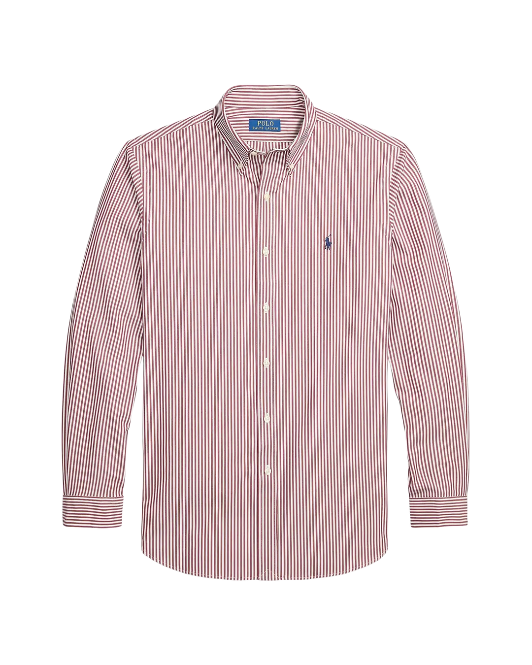 POLO RALPH LAUREN - Chemise rayée Custom Fit en popeline de coton stretch Lie-de-vin / Blanc