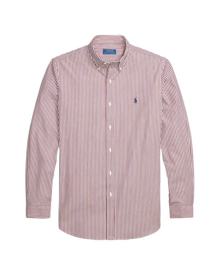 POLO RALPH LAUREN - Chemise rayée Custom Fit en popeline de coton stretch Lie-de-vin / Blanc