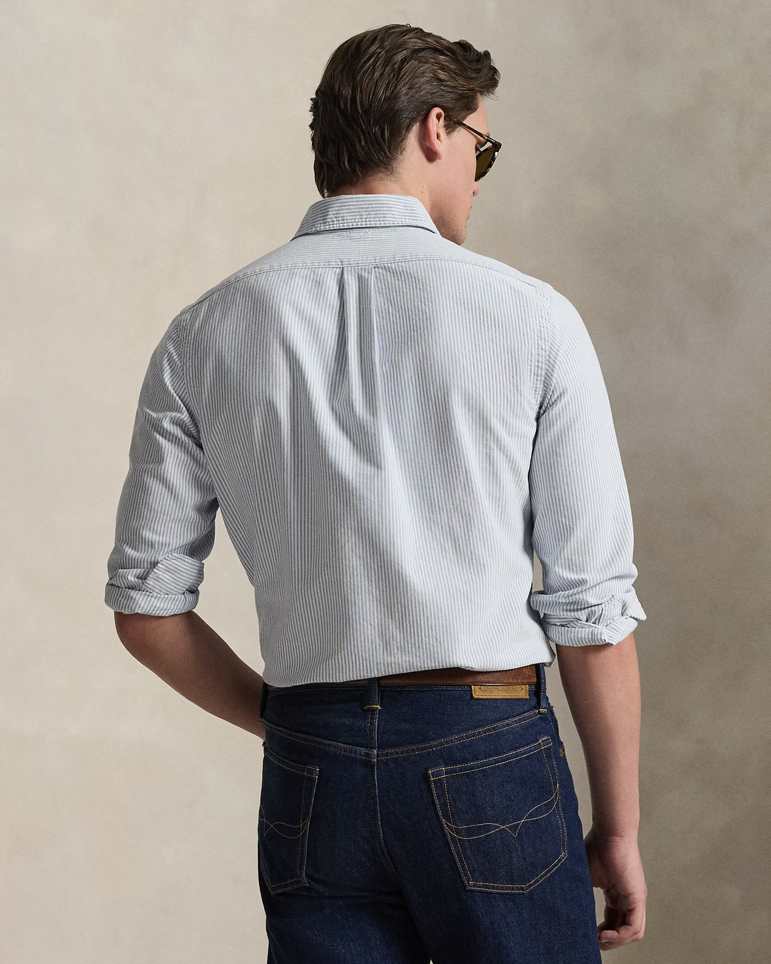 POLO RALPH LAUREN - Chemise Oxford à rayures Custom Fit Bleu marine / Blanc
