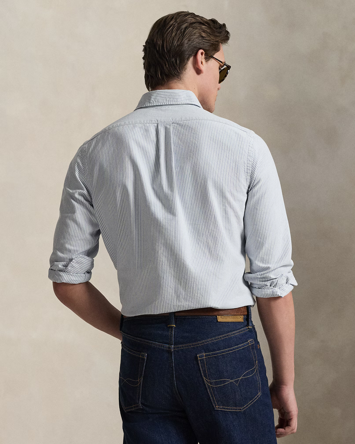 POLO RALPH LAUREN - Chemise Oxford à rayures Custom Fit Bleu marine / Blanc