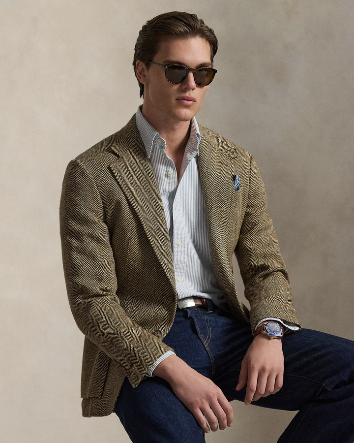 POLO RALPH LAUREN - Chemise Oxford à rayures Custom Fit Bleu marine / Blanc