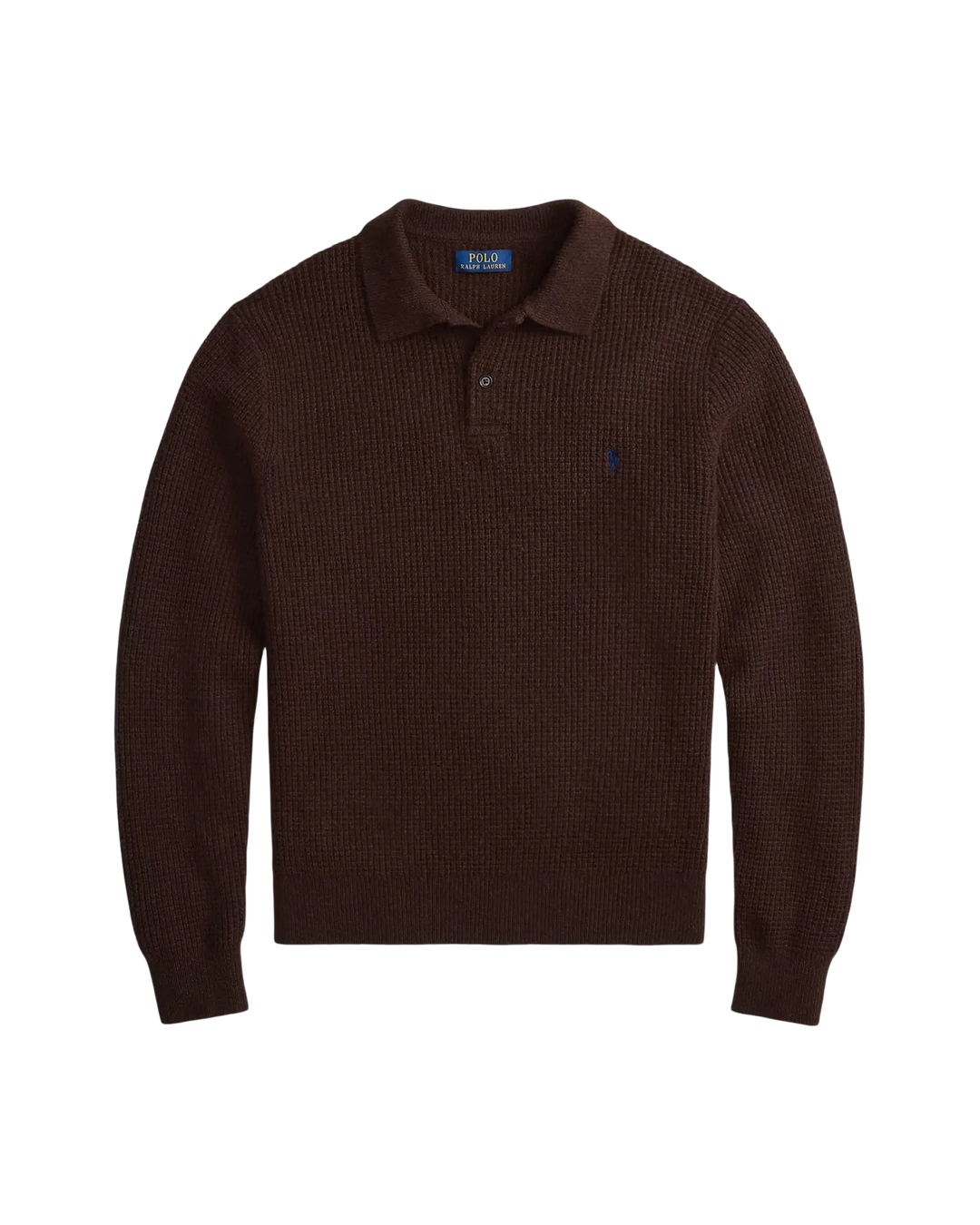 POLO RALPH LAUREN - Pull à col polo texturé en laine et coton Marron cacao