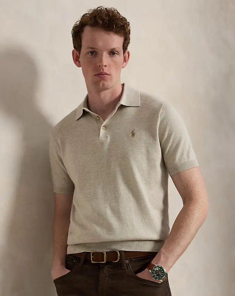 POLO RALPH LAUREN – Polo en maille de coton Marron clair chiné