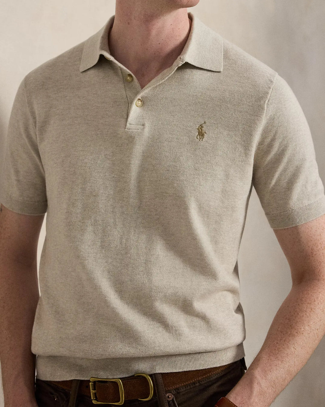 POLO RALPH LAUREN – Polo en maille de coton Marron clair chiné