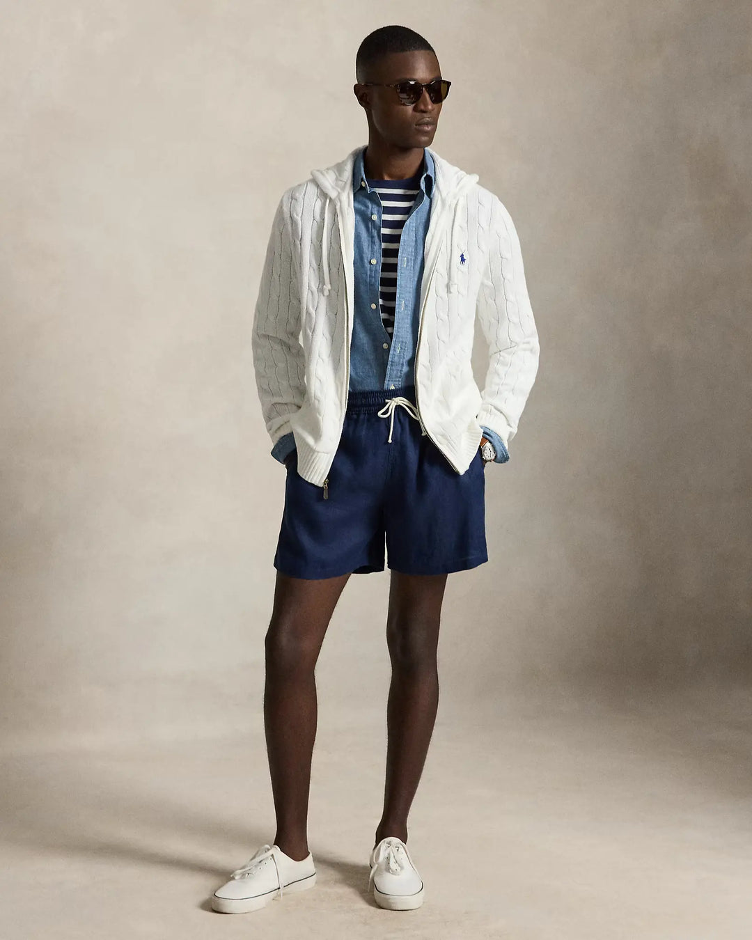 POLO RALPH LAUREN – Cardigan zippé à capuche Blanc