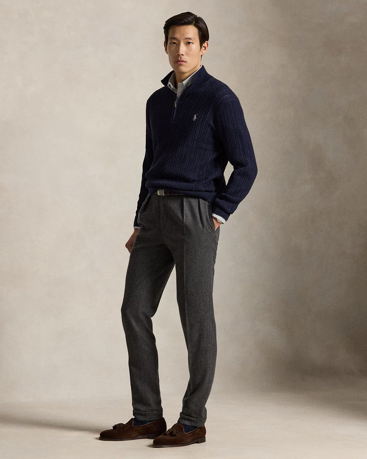 POLO RALPH LAUREN - Pull Torsadé en Coton à Col Cheminée Bleu Marine