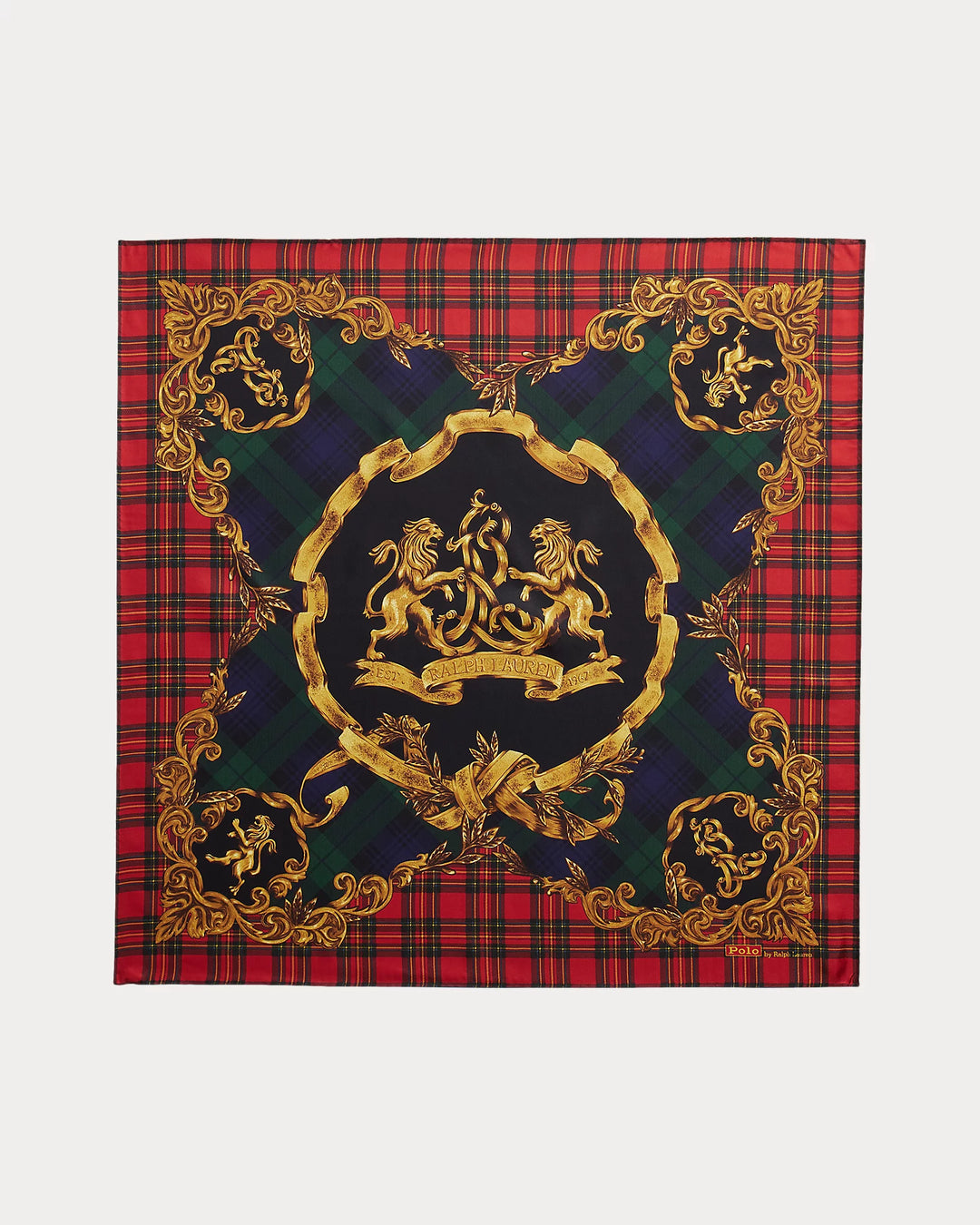 POLO RALPH LAUREN - Carré à écusson en sergé de soie Rouge / Or multicolore