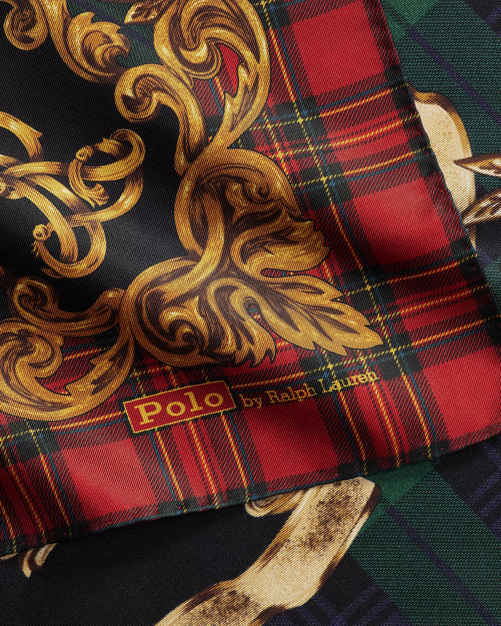 POLO RALPH LAUREN - Carré à écusson en sergé de soie Rouge / Or multicolore