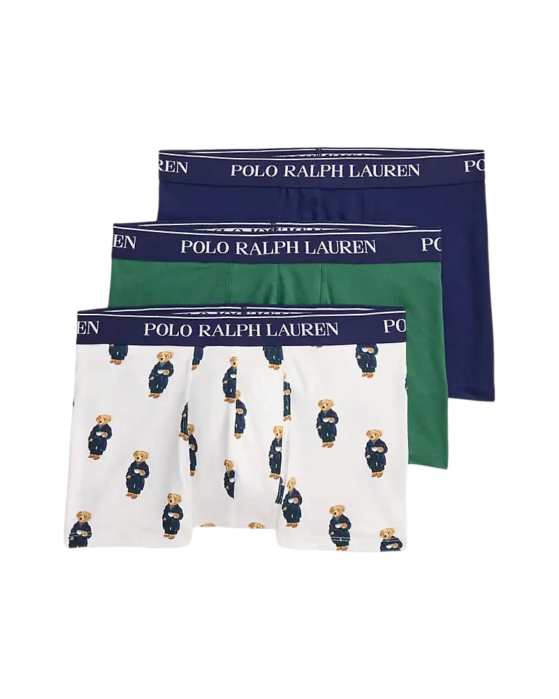 POLO RALPH LAUREN - Lot de 3 boxers classiques en coton stretch Marine / Vert / Blanc