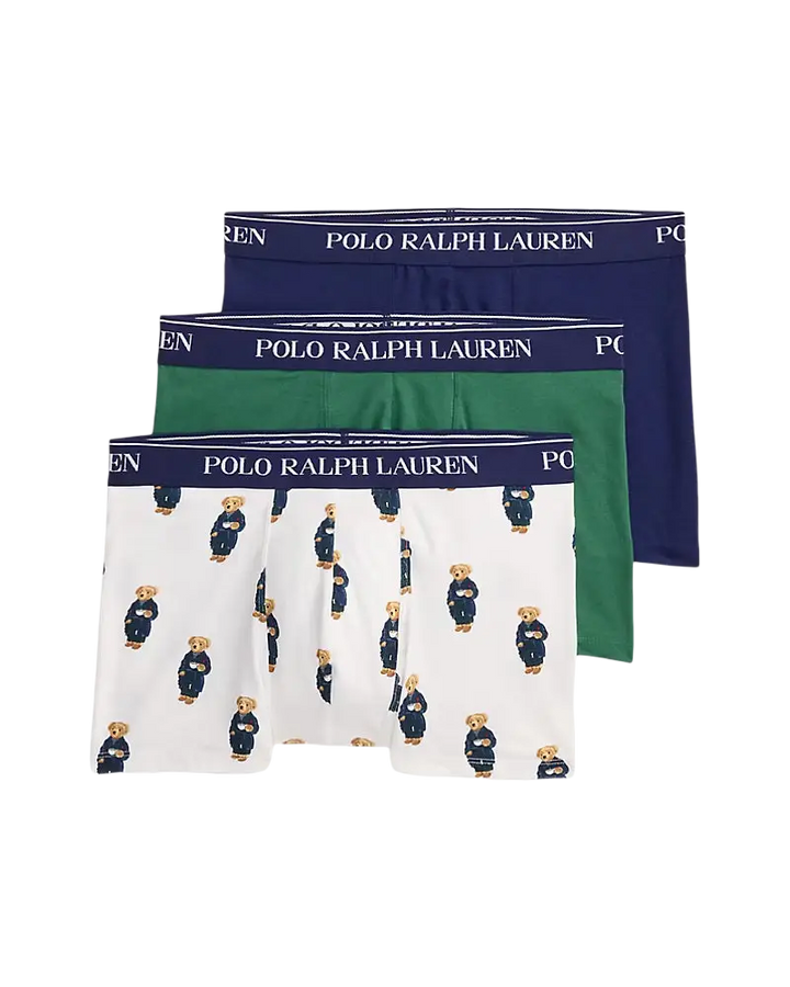 POLO RALPH LAUREN - Lot de 3 boxers classiques en coton stretch Marine / Vert / Blanc