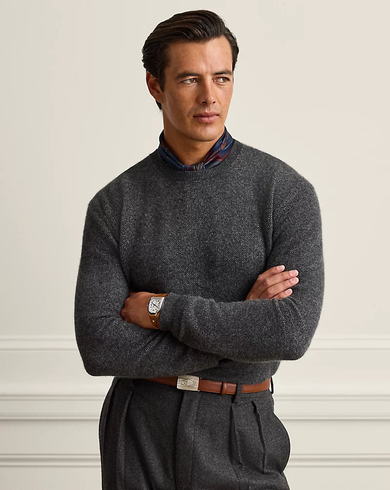 POLO RALPH LAUREN - Pull en cachemire Birdseye Gris foncé chiné