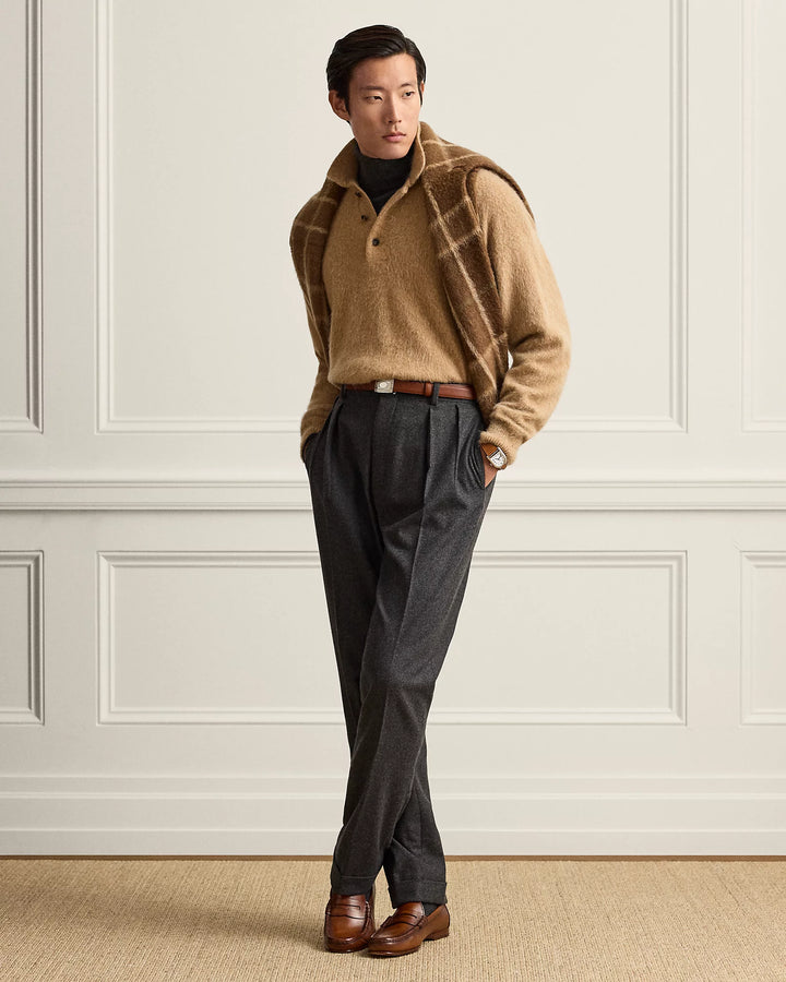 POLO RALPH LAUREN - Pull polo Relaxed Fit en cachemire et alpaga Camel chiné