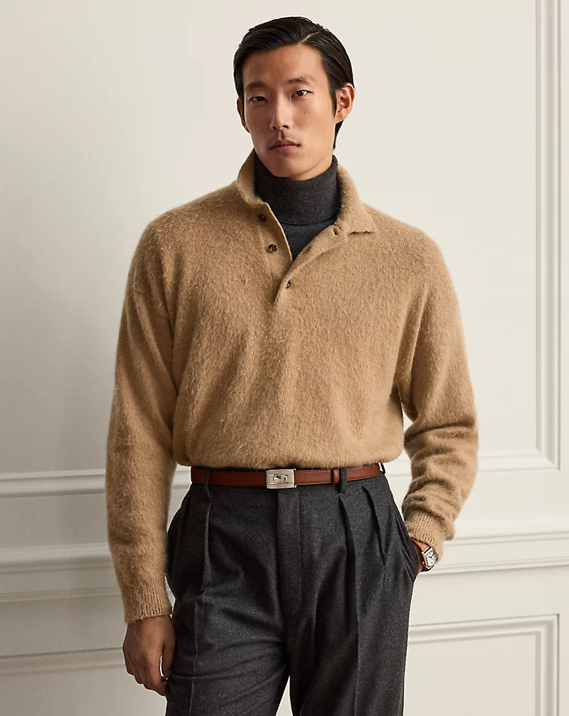 POLO RALPH LAUREN - Pull polo Relaxed Fit en cachemire et alpaga Camel chiné