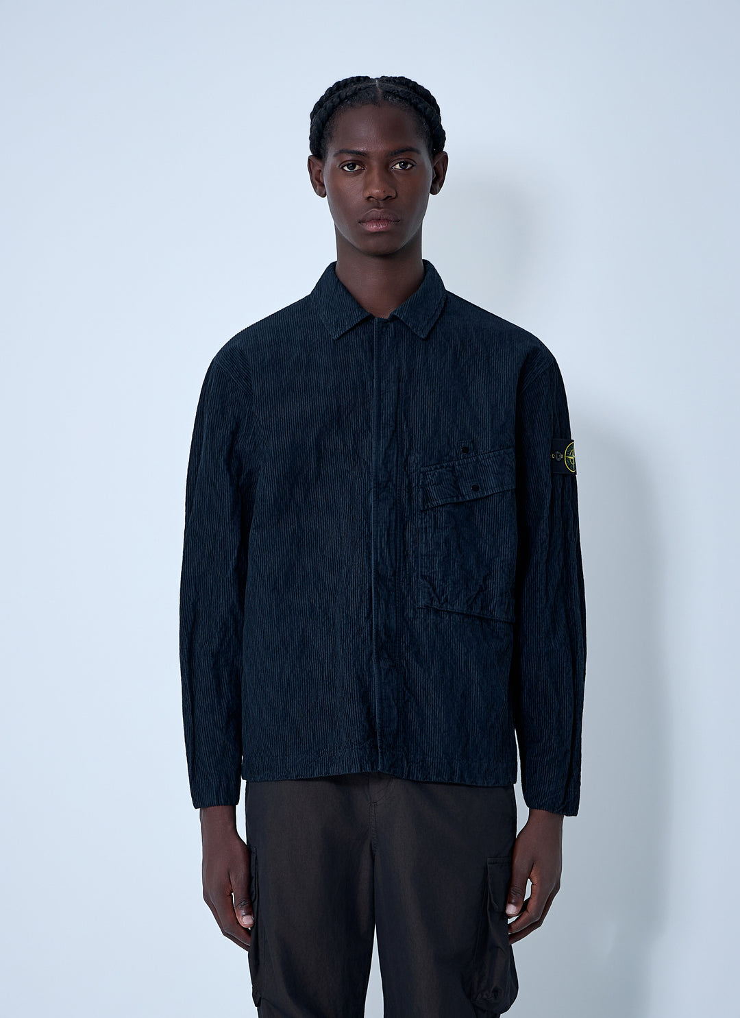 STONE ISLAND - Chemise en velours côtelé à logo Bleu marine