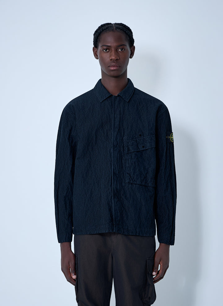STONE ISLAND - Chemise en velours côtelé à logo Bleu marine