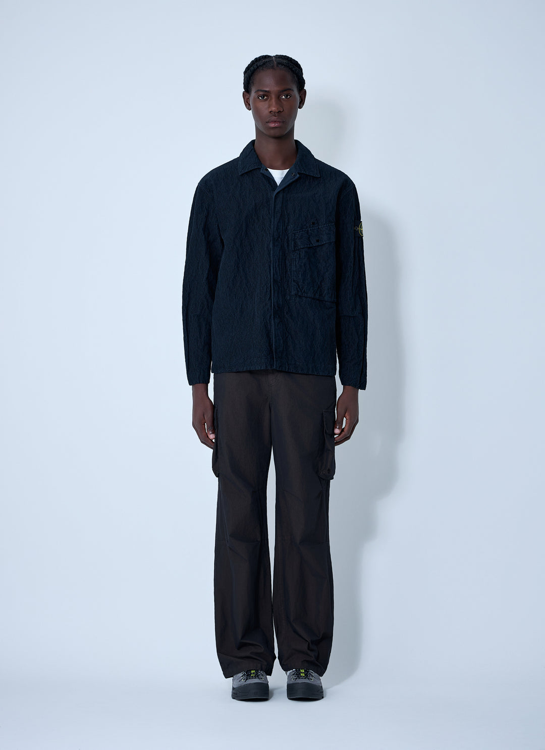 STONE ISLAND - Chemise en velours côtelé à logo Bleu marine
