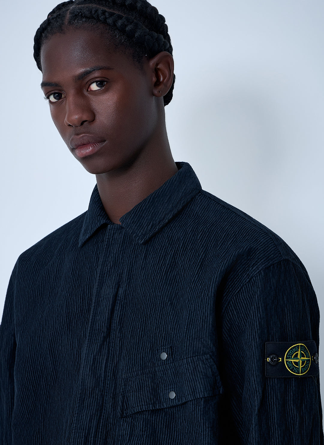 STONE ISLAND - Chemise en velours côtelé à logo Bleu marine
