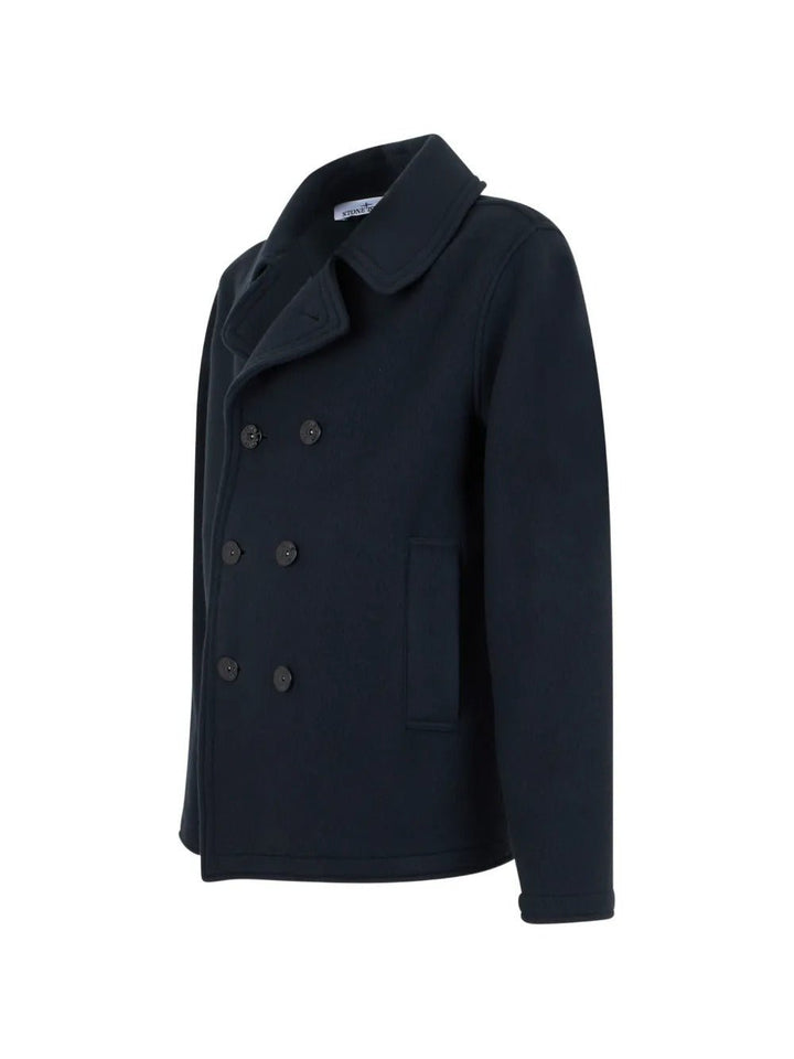 STONE ISLAND - Caban 4100040 en Laine Vierge et Cachemire Bleu Marine - Lothaire
