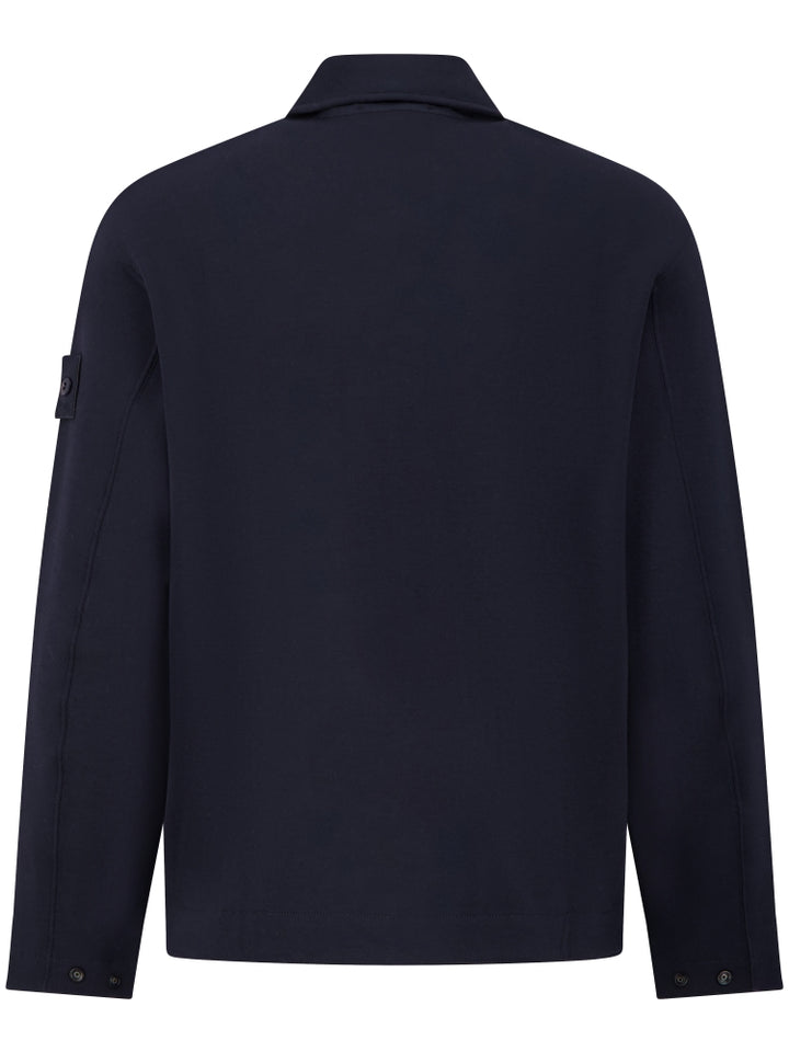 STONE ISLAND - Cardigan zippé en laine et coton Bleu marine