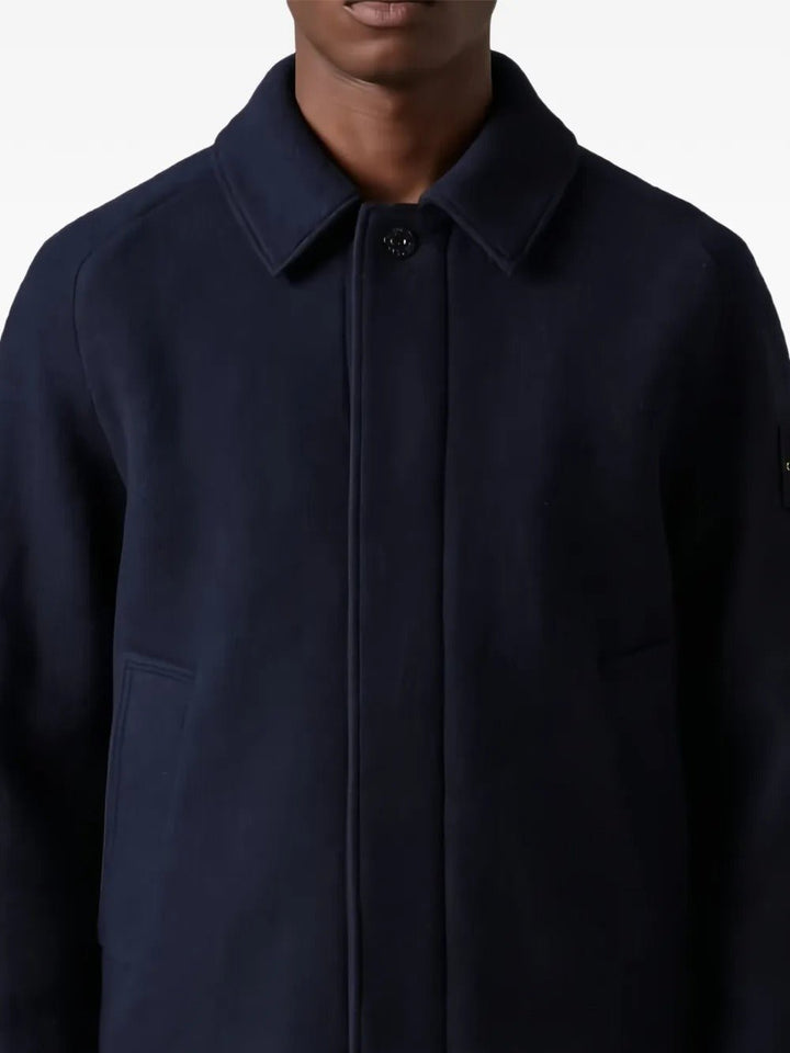 STONE ISLAND - Cardigan en Laine Vierge Feutrée Bleu Marine - Lothaire