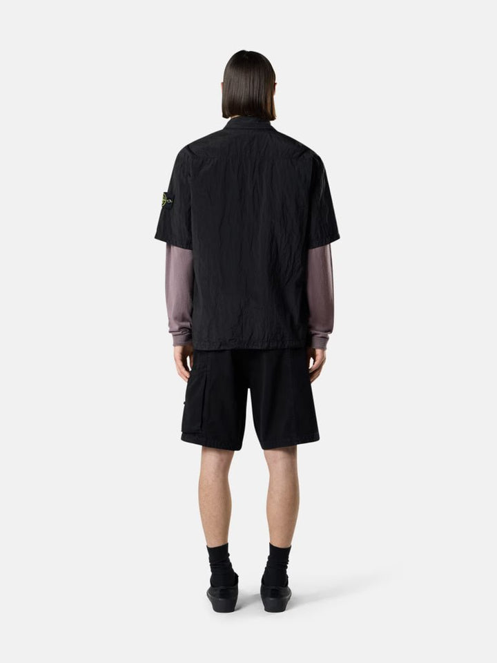 STONE ISLAND - Chemise à manches courtes confortable avec fermeture éclair Noir - Lothaire