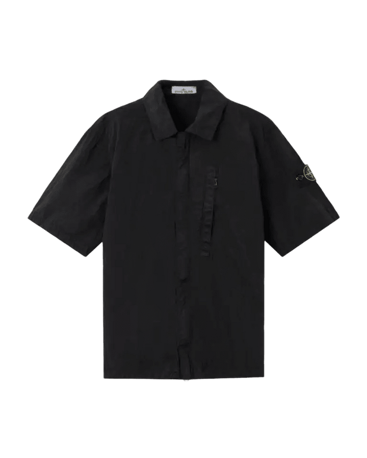 STONE ISLAND - Chemise à manches courtes confortable avec fermeture éclair Noir - Lothaire